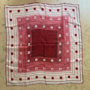 Vintage Red and White Geometric Print Square Silk Scarf 22" x 22"